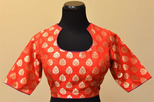 Shop this ethnic Indian banarasi silk embroidered designer blouse online or from our store in Edison. Long sleeved blouse is perfect for any wedding or reception. Benarasi Silk.