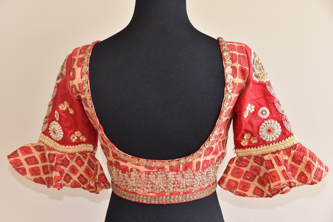 Shop ethnic Indian cotton silk designer blouse having sequin embroidery online from Pure Elegance store online or from our store in USA. Ideal for any wedding. Back View.