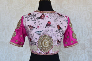 Buy this Indian traditional multi-color embroidered banarasi blouse from Pure Elegance online or from our store in USA. perfect for any puja or reception party.  Back View.
