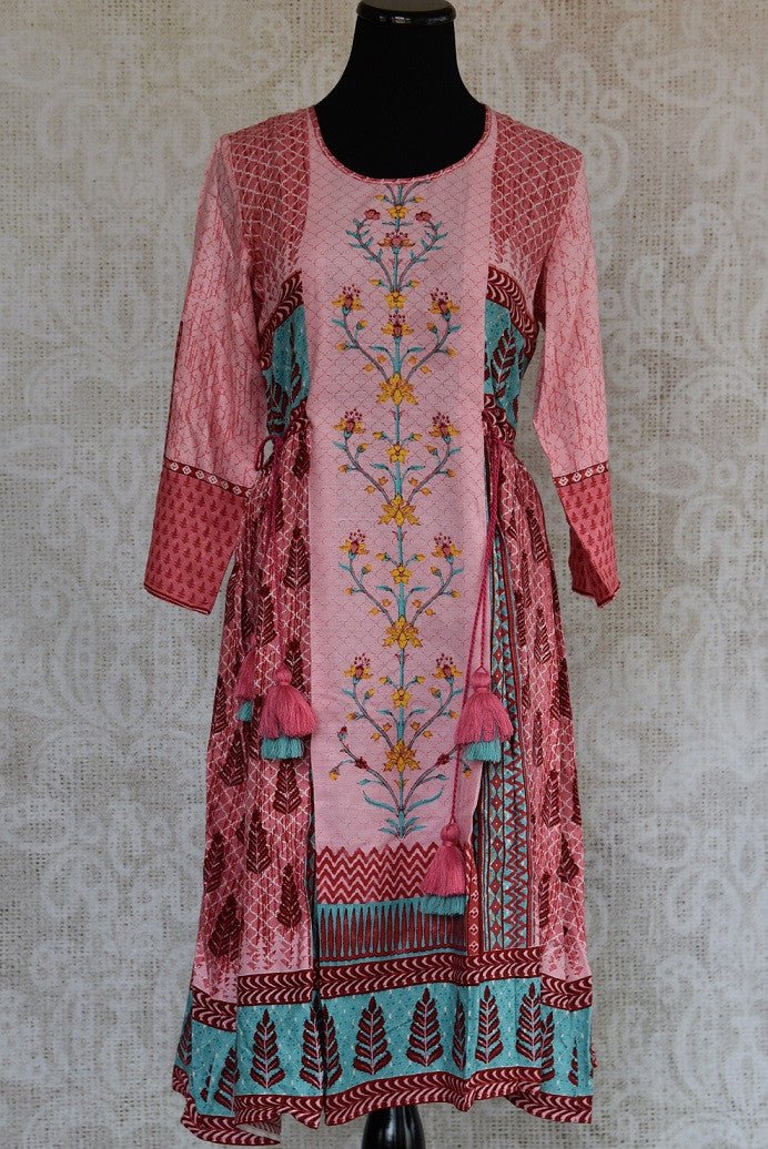 Shop this traditional Indian cotton silk printed kurti online or from our Pure Elegance store in USA. We bring you stylish Indian dresses online for every occasion. Front View.