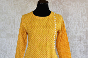 401966, 401966 Traditional Indian Pure Elegance Yellow Cotton Kurta Plazzo Set. Yellow Kurta.