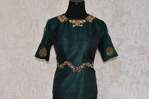Shop this traditional Indian silk designer blouse from Pure Elegance available online or from our store in Edison near NJ. Perfect for any wedding or reception. Front View.