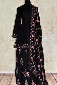Buy black embroidered linen salwar suit with dupatta online in USA from Pure Elegance. Update your wardrobe with fashionable Indian designer clothing available at our Indian fashion store in USA. -full view