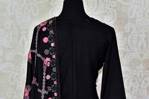 Buy black embroidered linen salwar suit with dupatta online in USA from Pure Elegance. Update your wardrobe with fashionable Indian designer clothing available at our Indian fashion store in USA. -back