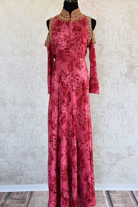 Cotton silk Indian long dress with embroidery on neck and shoulders. Perfect for casual gatherings.-full view