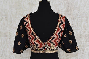 Black pre stitched cotton silk embroidered blouse. Grab this blouse to pair with saree and skirts.-back