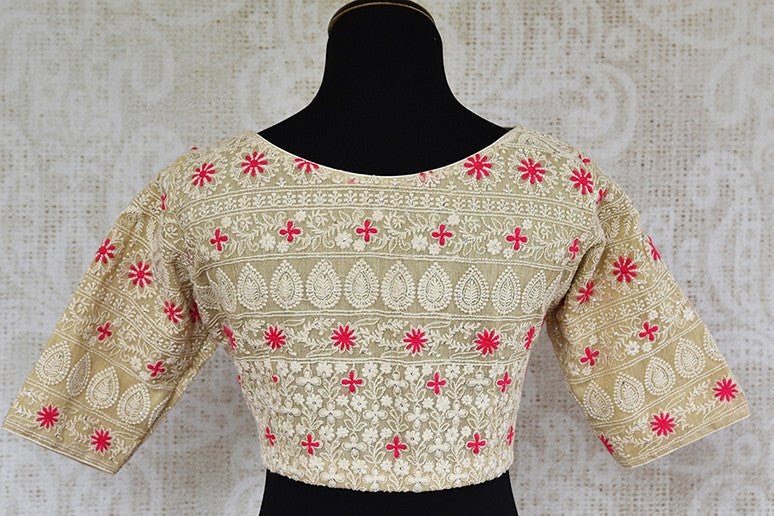Off white embroidered blouse. Stylish blouse to go with any matka silk or linen saree.-back