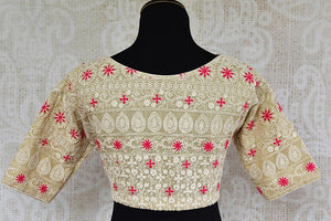 Off white embroidered blouse. Stylish blouse to go with any matka silk or linen saree.-back