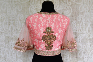 Buy Pink Readymade Chanderi Blouse online from Pure Elegance store. Beautiful Indian Chanderi blouses in a variety of designs online. Buy Readymade Blouses online.-back