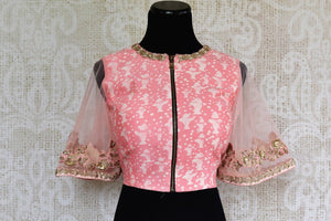 Buy Pink Readymade Chanderi Blouse online from Pure Elegance store. Beautiful Indian Chanderi blouses in a variety of designs online. Buy Readymade Blouses online.-front