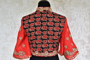 Buy stylish red and black embroidered cotton saree blouse online from Pure Elegance. Shop from stylish blouse designs for Indian sarees for different occasions.-back