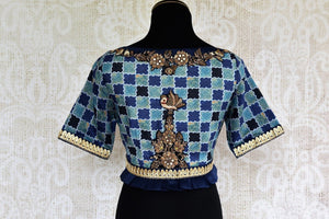 Buy stylish Blue Embroidered Blouse online from Pure Elegance store. Indian Blouses in unique styles and designs to match your sarees in USA. Readymade blouses online.-back