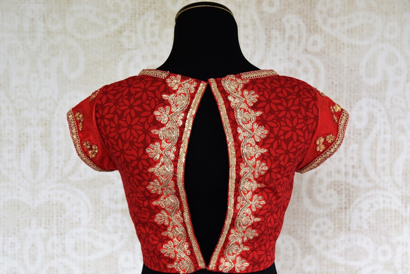 Pure Elegance brings Indian designer saree blouses online for women in USA. Shop elegant red chanderi saree blouse online, perfect for various occasions.-back