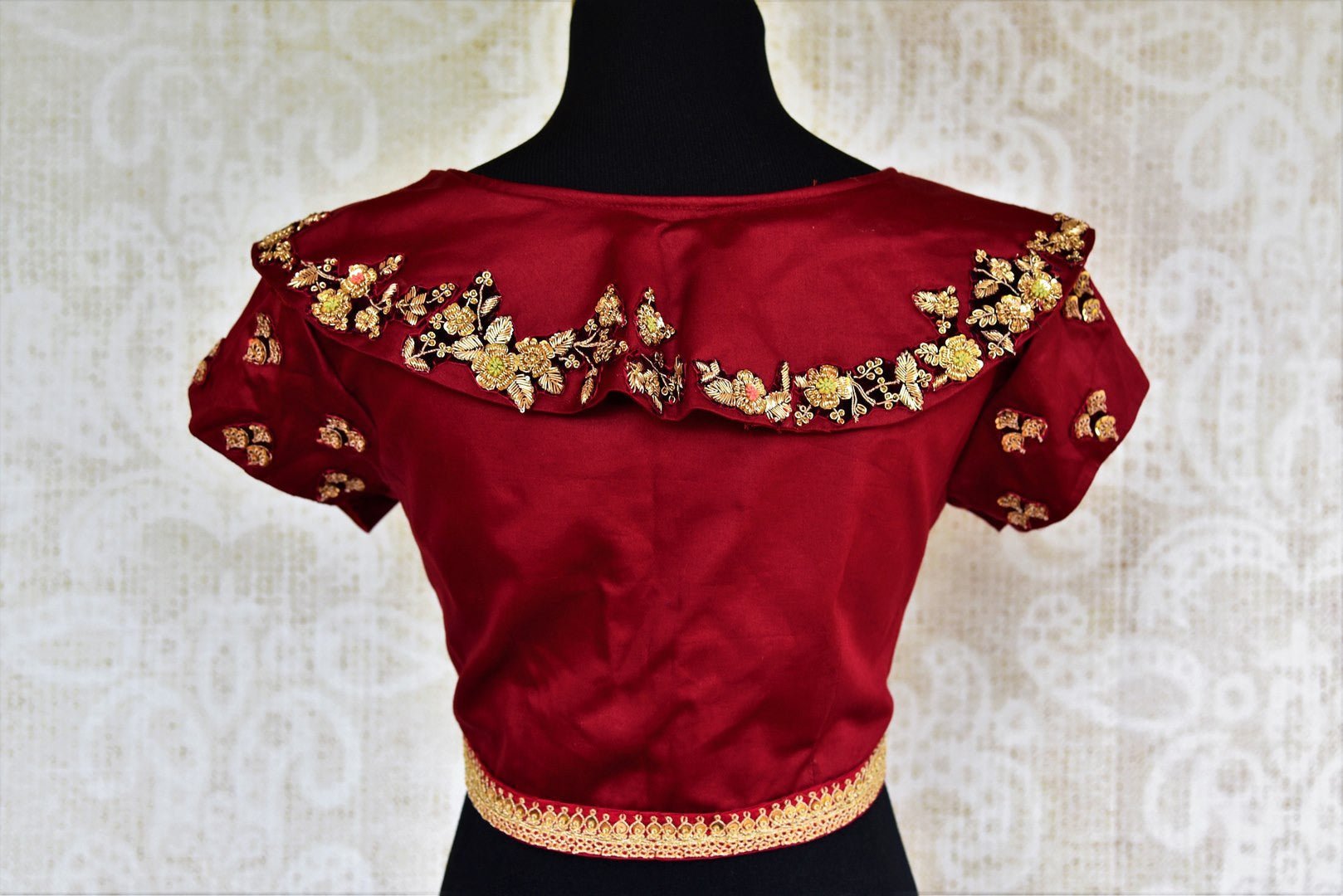 Buy maroon embroidered silk blouse online in USA at Pure Elegance. Our Indian fashion store brings an exclusive range of readymade saree blouses in USA for women.-back