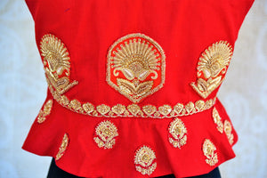 Buy stylish red silk embroidered peplum blouse online in USA. Pure Elegance fashion store presents a stunning range of designer saree blouses in USA for women. Buy now.-details