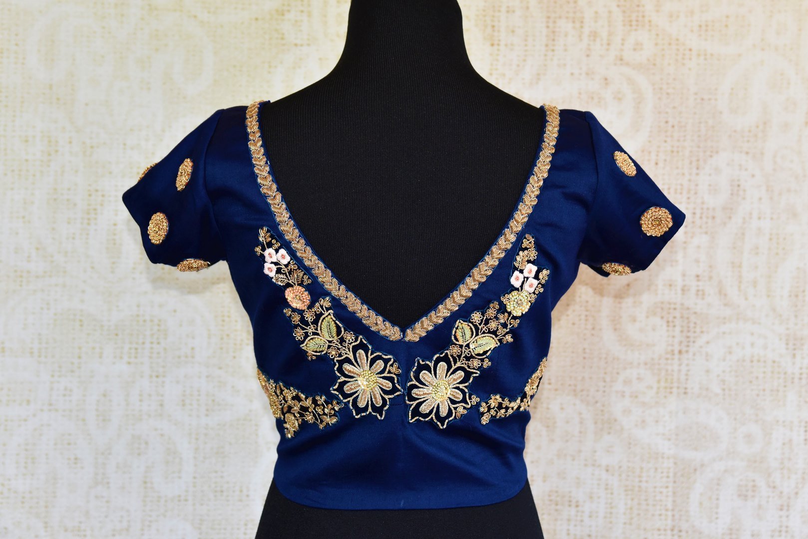 Buy royal blue embroidered silk blouse online in USA. Pure Elegance fashion store presents a stunning collection of ready-made Indian saree blouses in USA for women.-back