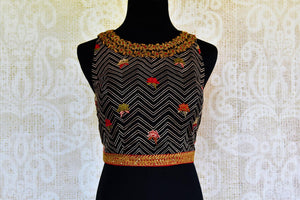 Buy black embroidered sleeveless silk blouse online in USA. Pure Elegance Indian fashion store brings an exclusive range of readymade saree blouses in USA for women.-front