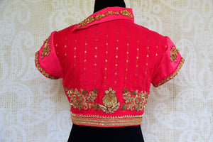 Buy pink embroidered silk blouse online in USA. Pure Elegance Indian fashion store brings a designer range of readymade designer saree blouses in USA for women.-back