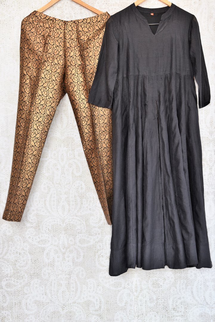 Buy Indowestern black silk kurta with Banarasi pants online in USA. Exquisite collection of Indian formal dresses at Pure Elegance online store in USA. Shop online.-full view