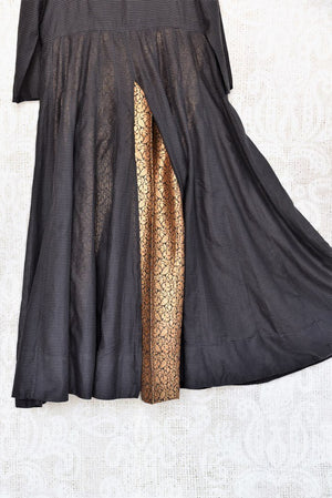 Buy Indowestern black silk kurta with Banarasi pants online in USA. Exquisite collection of Indian formal dresses at Pure Elegance online store in USA. Shop online.-details