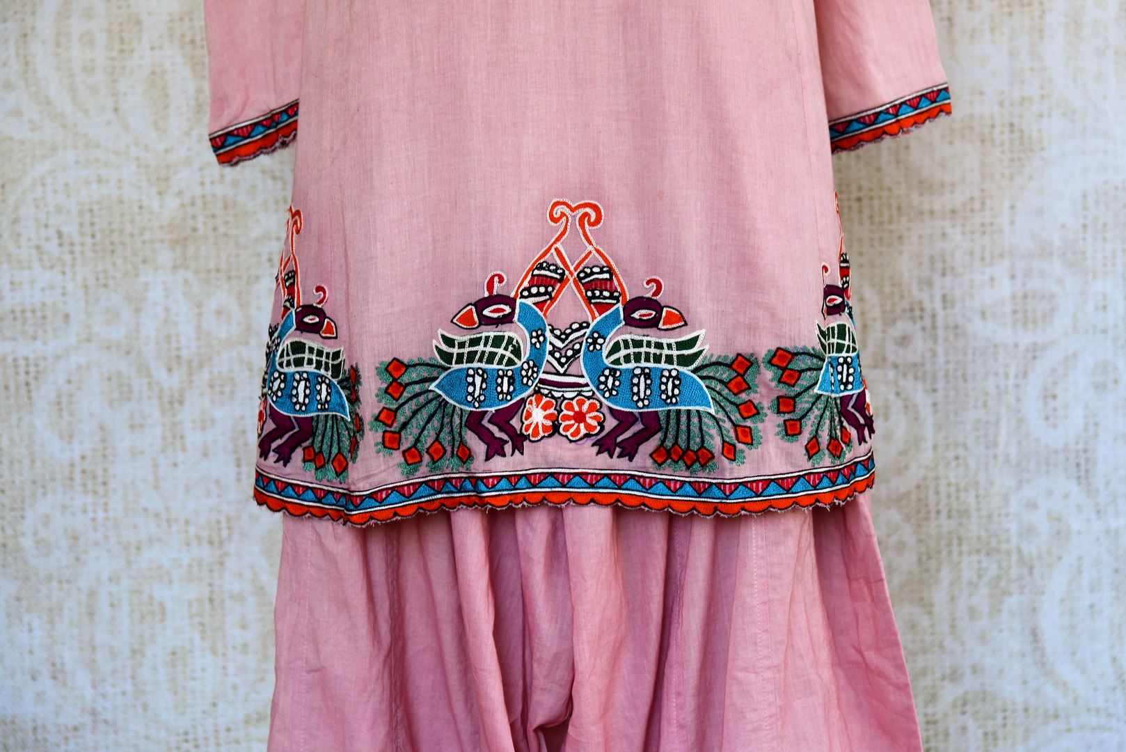 Buy pink chanderi kurta salwar set online in USA. Pure Elegance clothing store brings an exquisite range of ethnic Indian Salwar suits for online shopping in USA.-closeup