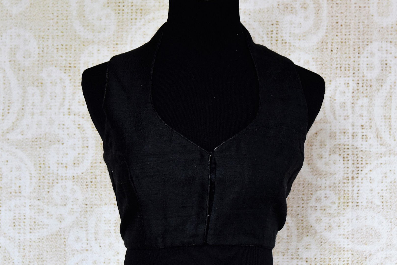 Buy black embroidered raw silk sari blouse online in USA. Pure Elegance clothing store brings an exquisite range of Indian readymade saree blouses in USA for women.  -front