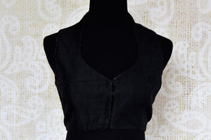 Buy black embroidered raw silk sari blouse online in USA. Pure Elegance clothing store brings an exquisite range of Indian readymade saree blouses in USA for women.  -front