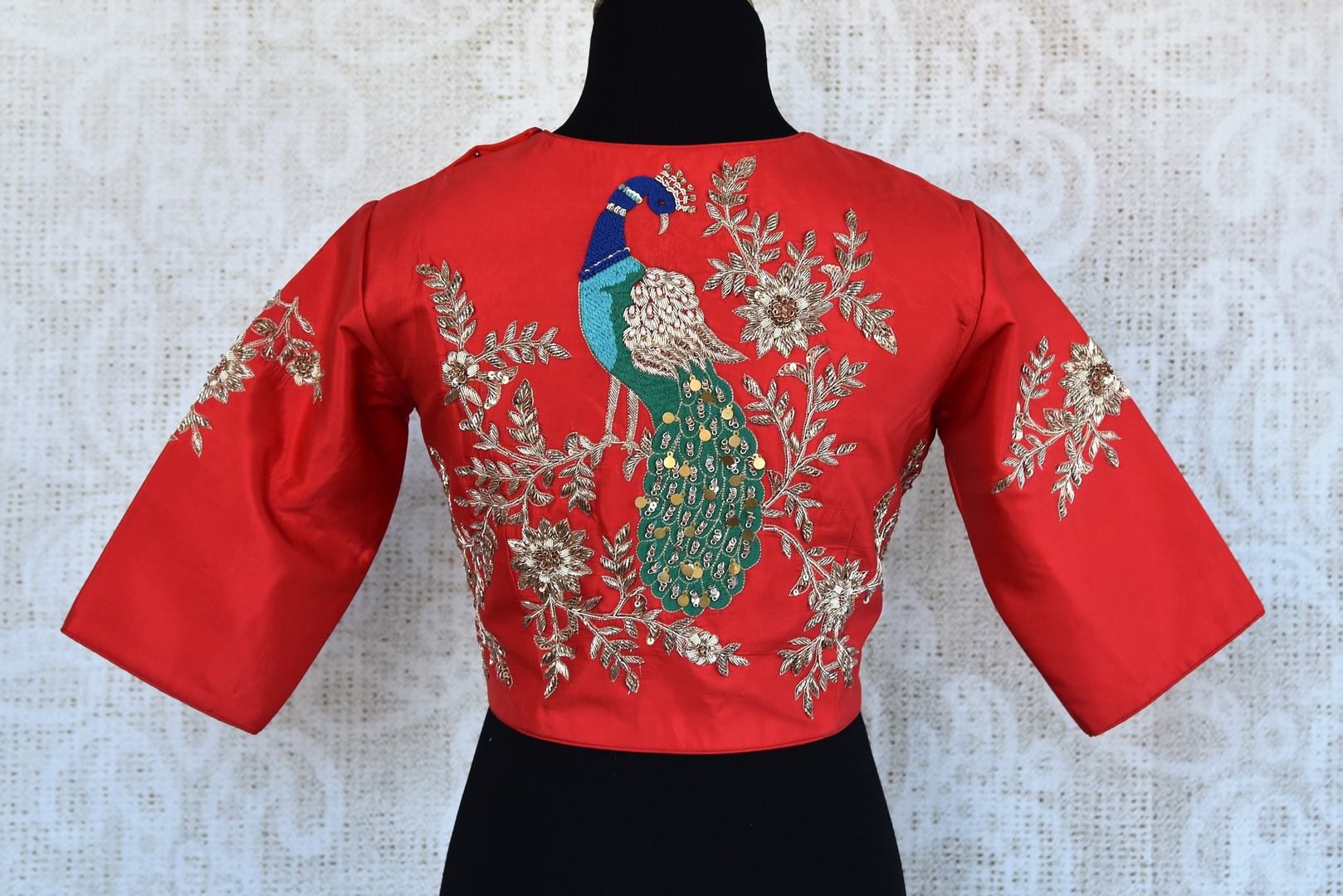 Buy red embroidered silk sari blouse online in USA. Add elegance to your Indian designer sarees with exquisite readymade saree blouses at Pure Elegance store. Shop online.-back