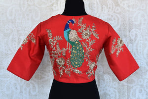 Buy red embroidered silk sari blouse online in USA. Add elegance to your Indian designer sarees with exquisite readymade saree blouses at Pure Elegance store. Shop online.-back