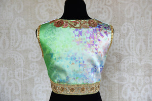 Buy green silk embroidered saree blouse online in USA.  Elevate your Indian saree look with beautiful readymade saree blouses at Pure Elegance Clothing Store in USA.-back