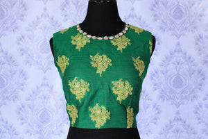 Buy green embroidered sleeveless sari blouse online in USA. Find matching designer saree blouses for your beautiful Indian sarees in USA at Pure Elegance exclusive clothing store or shop online.-front