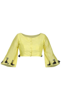 Buy yellow blouse online in USA with block print. For a chic style choose from a range of exquisite Indian clothing from Pure Elegance Indian clothing store in USA or shop online.-front