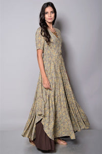 Buy Mossy Green and Brown Cape Dress online in USA. Make your Indian look stylish with exquisite Indian designer dresses from Pure Elegance Indian clothing store for women in USA or shop online.-full view