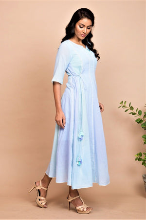 Buy sky blue tie dye full flare long dress online in USA at Pure Elegance. Bring a refreshing touch to your summer look with alluring Indian dresses, Indowestern dresses available at our exclusive fashion store in USA or shop at our online store.-side 2