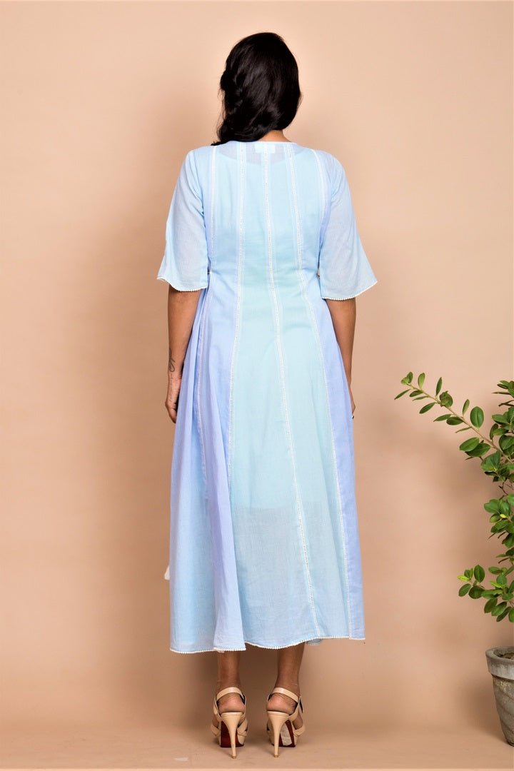 Buy sky blue tie dye full flare long dress online in USA at Pure Elegance. Bring a refreshing touch to your summer look with alluring Indian dresses, Indowestern dresses available at our exclusive fashion store in USA or shop at our online store.-back