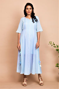 Buy sky blue tie dye full flare long dress online in USA at Pure Elegance. Bring a refreshing touch to your summer look with alluring Indian dresses, Indowestern dresses available at our exclusive fashion store in USA or shop at our online store.-full view