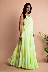 Buy mint green tie dye floor length skirt with top online in USA at Pure Elegance. Bring a refreshing touch to your summer look with alluring Indian dresses, Indowestern dresses available at our exclusive fashion store in USA or shop at our online store.-side view
