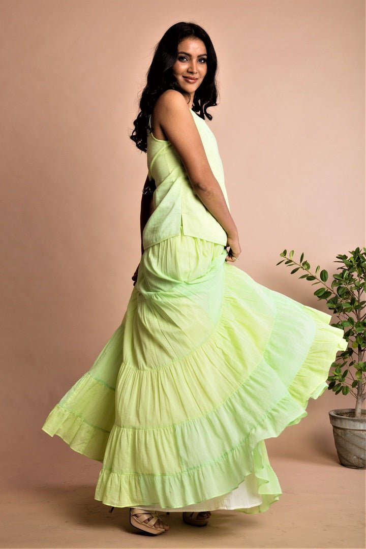 Buy mint green tie dye floor length skirt with top online in USA at Pure Elegance. Bring a refreshing touch to your summer look with alluring Indian dresses, Indowestern dresses available at our exclusive fashion store in USA or shop at our online store.-full view