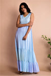 Buy blue and lilac tie dye floor length dress with frills online in USA at Pure Elegance. Bring a refreshing touch to your summer look with alluring Indian dresses, Indowestern dresses available at our exclusive fashion store in USA or shop at our online store.-full view