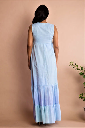 Buy blue and lilac tie dye floor length dress with frills online in USA at Pure Elegance. Bring a refreshing touch to your summer look with alluring Indian dresses, Indowestern dresses available at our exclusive fashion store in USA or shop at our online store.-back