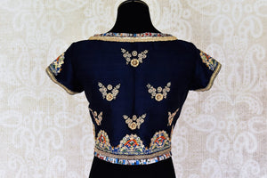 Buy beautiful navy blue embroidered silk saree blouse online in USA. Match your designer sarees with a range of stylish Indian readymade saree blouses from Pure Elegance clothing store in USA. Shop now.-back