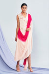 Shop ombre pink embroidered georgette midi dress with attached drape online in USA. Shop exclusive Indian designer sarees, party dresses, wedding dresses in USA at Pure Elegance clothing store. Explore a range of traditional Indian women clothing also available at our online store. Shop now.-full view