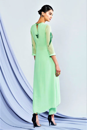 Shop sea green embroidered high low kurta with pants online in USA. Elevate your Indian style with a range of exclusive Indian designer dresses from Pure Elegance clothing store in USA. We have an exquisite collection of Indian saris, suits, Anarkalis, lehengas for Indian women living in USA. Shop now.-back