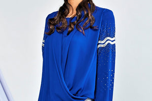 Shop designer ink blue aymmetric wrap top with pants online in USA. Elevate your Indian style with a range of exclusive Indian designer outfits from Pure Elegance clothing store in USA. We have an exquisite collection of Indian sarees, suits, Anarkalis, lehengas for Indian women living in USA. Shop now. -top