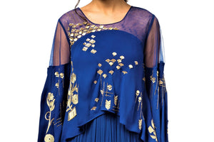 Shop beautiful blue embroidered and layered long dress online in USA. Make a dazzling style statement at parties, weddings and festive occasions with a range of exquisite designer dresses, designer gowns, wedding lehengas available at Pure Elegance Indian clothing store in USA or on our online store.-top