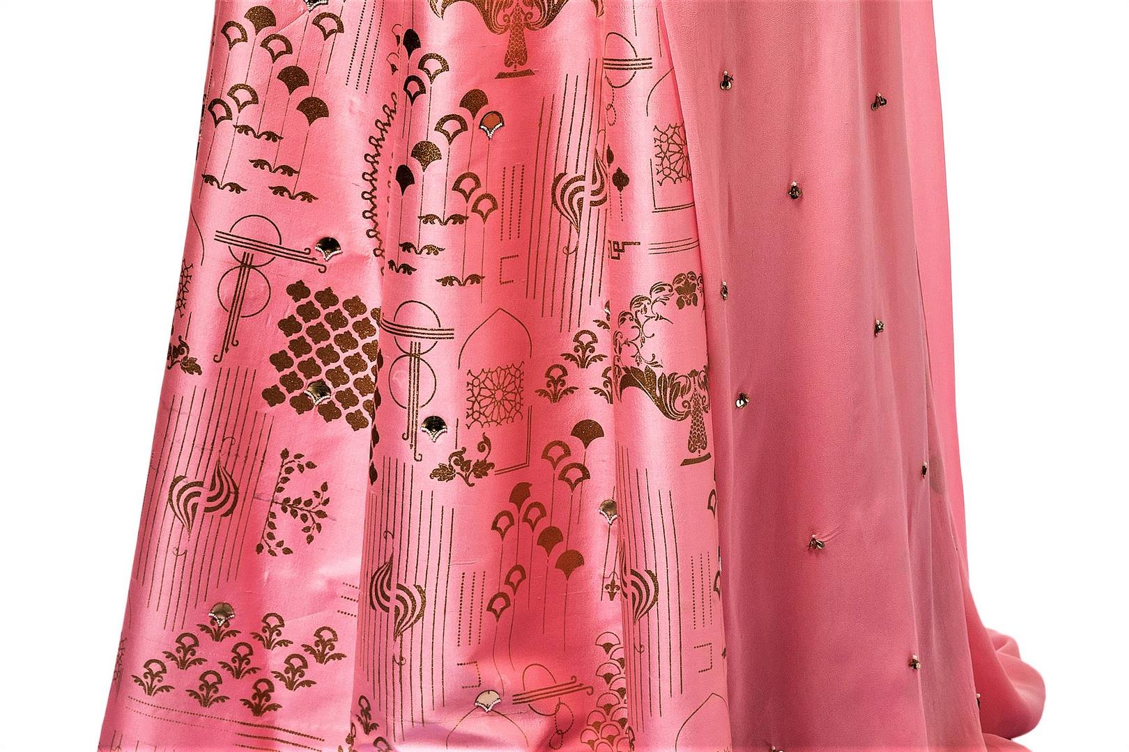 Buy beautiful pink embroidered draped blouse with skirt online in USA. Revamp your wardrobe with an exquisite variety of designer dresses, designer gowns, wedding lehengas, Anarkali suits, Indian sarees from Pure Elegance Indian clothing store in USA or from our online store. -skirt