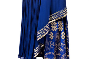 Shop designer blue embroidered layered georgette gown online in USA. Revamp your wardrobe with an exquisite variety of designer dresses, designer gowns, wedding lehengas, Anarkali suits, Indian saris from Pure Elegance Indian clothing store in USA or from our online store. -ghera
