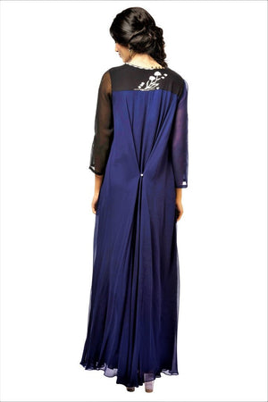 Shop elegant blue embroidered asymmetric georgette gown online in USA. Revamp your wardrobe with an exquisite variety of designer dresses, designer gowns, wedding lehengas, by Abirr N' Nanki available at Pure Elegance Indian clothing store in USA or shop from our online store. -back