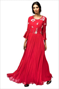 Buy elegant red embroidered designer georgette gown online in USA. Revamp your wardrobe with an exquisite variety of designer dresses, designer gowns, wedding lehengas, by Abirr N' Nanki available at Pure Elegance Indian clothing store in USA or shop from our online store.-full view