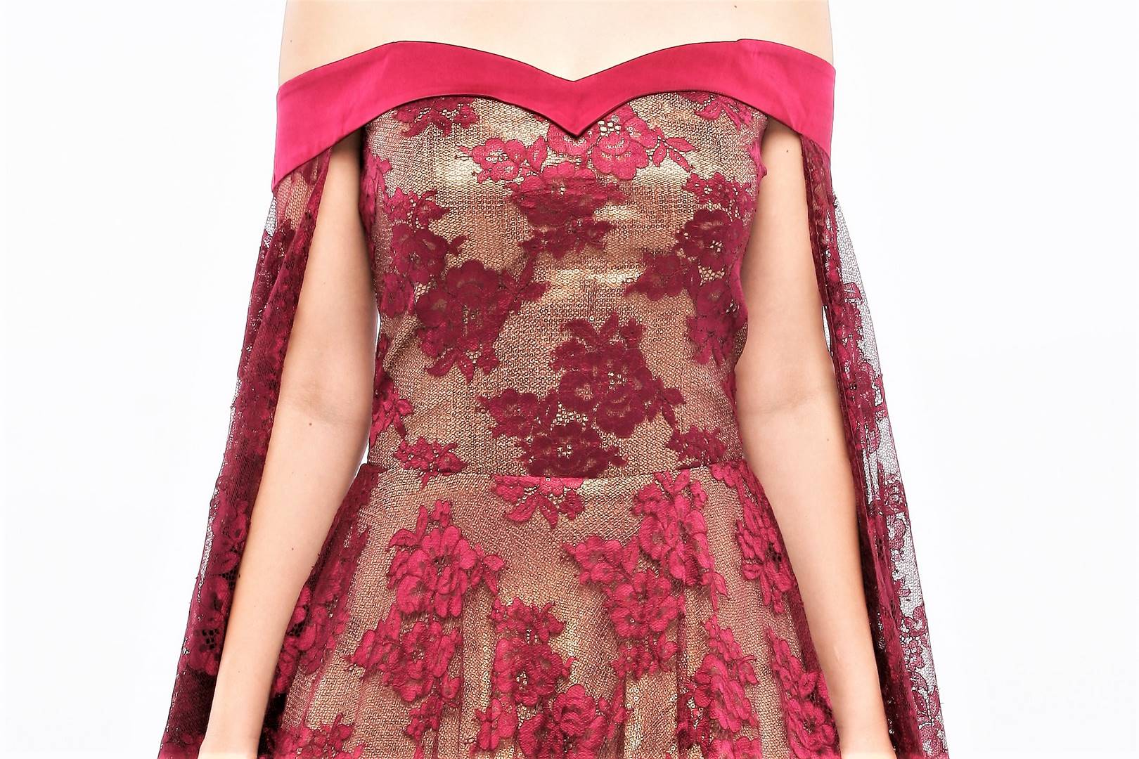 Buy glamorous wine color off shoulder lace gown online in USA at Pure Elegance online store. Get a gorgeous ethnic look with a range of exquisite Indian designer dresses from our clothing store in USA. We also got the best Indian dresses for the brides in USA. Shop now.-top